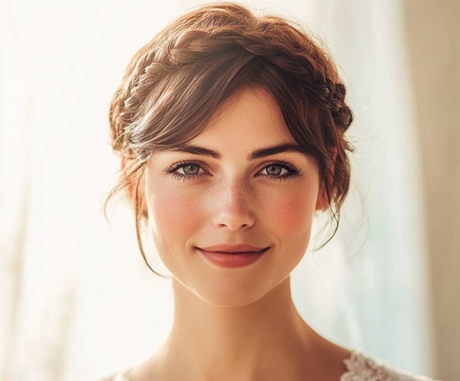 تسريحة Brunette Braided Crown Updo