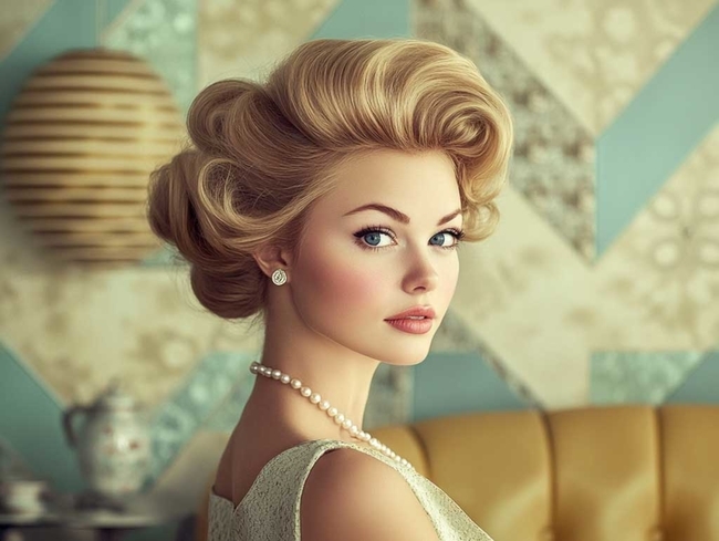 تسريحة Blonde 1960s Bouffant Hairstyle for Retro Elegance