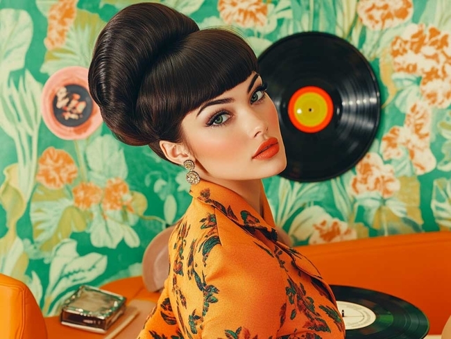 تسريحة Brunette 1960s Beehive Hairstyle for Bold Charm