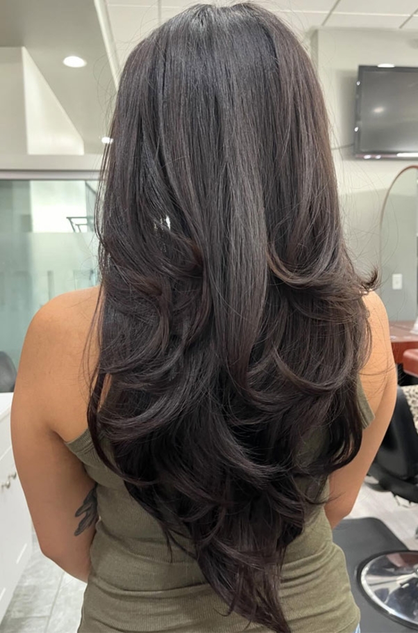 تسريحة Lush V-Layers on Long Dark Hair
