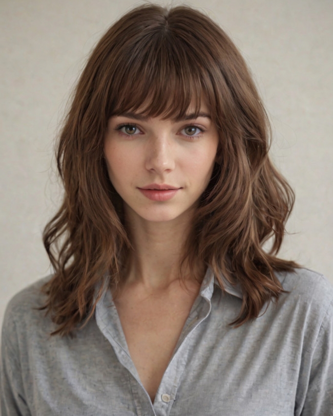 تسريحة Soft Tousled Layers with Wispy Bangs